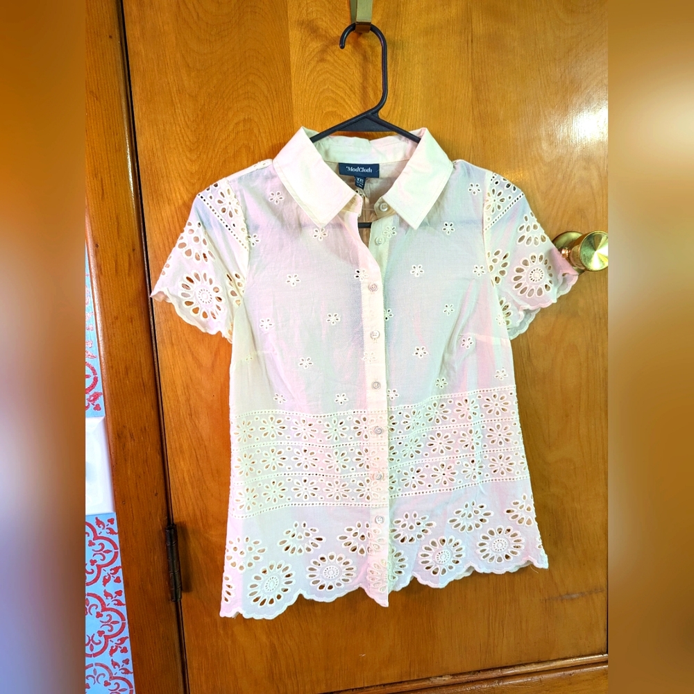 Modcloth ivory eyelet blouse